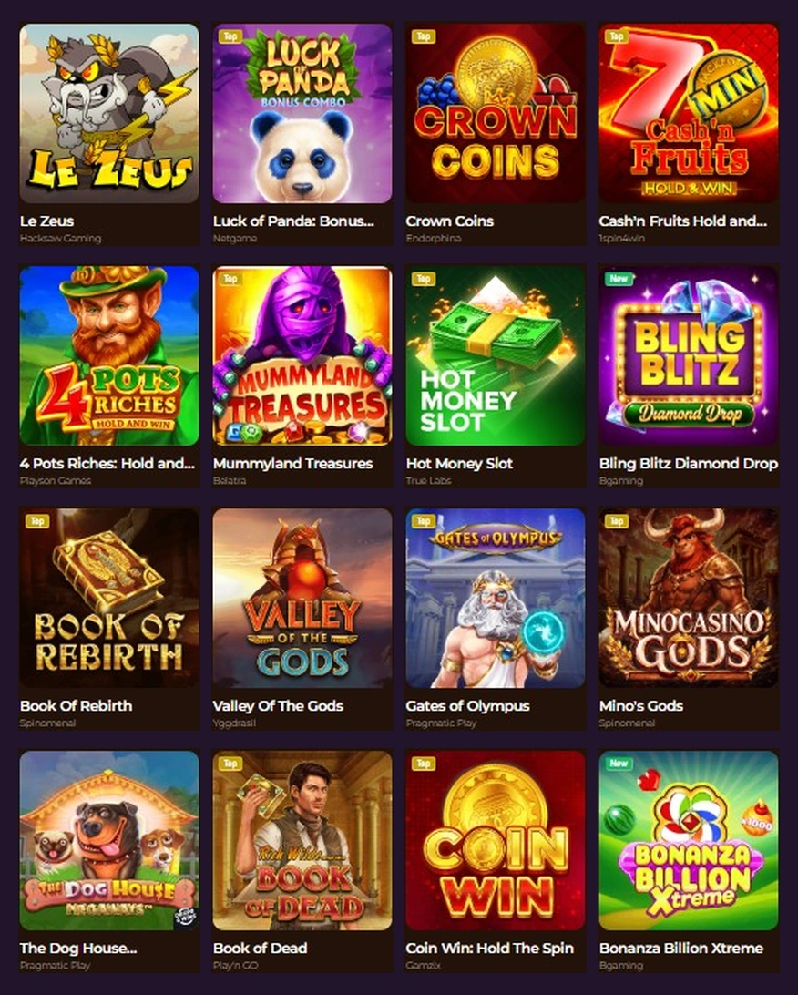 Sechzehn verschiedene Slot-Cover mit Spielnamen